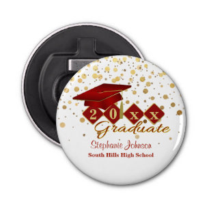 Gradupafkap Red Gold Confetti, op maat gemaakt Button Flesopener