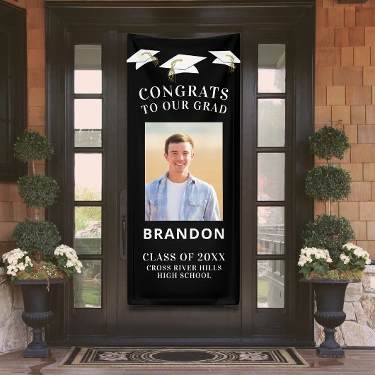 Gradupafkap Toss CONGRATS AFSTUDEERDER Foto zwart Spandoek