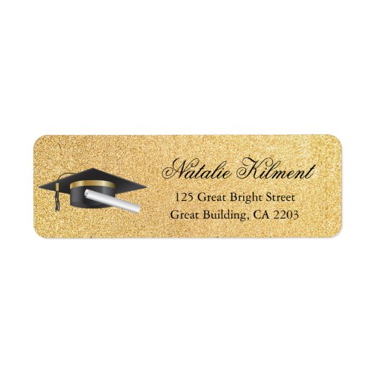 Gradupafkap zwart & Gold Script Return-adres Etiket (Voorkant)