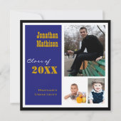 GraduPartij 3 Fotoblauwe uitnodiging (Voorkant)