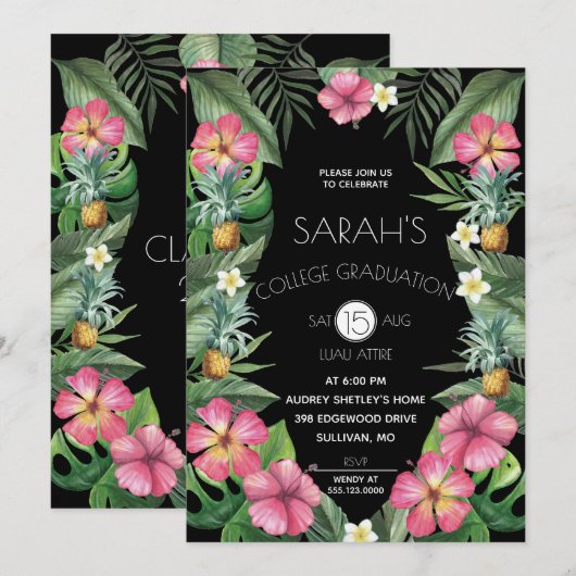 GraduPartij ananassen en Tropische Bloemen Kaart (Voorkant / Achterkant)