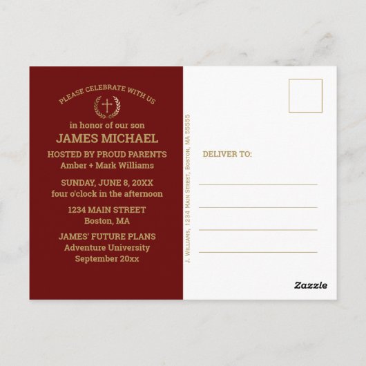 GraduPartij Bijbel Verse Foto Maroon Gold Briefkaart (Achterkant)