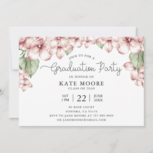 GraduPartij Blush Pink Floral Botanisch Kaart (Voorkant)