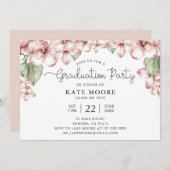 GraduPartij Blush Pink Floral Botanisch Kaart (Voorkant / Achterkant)