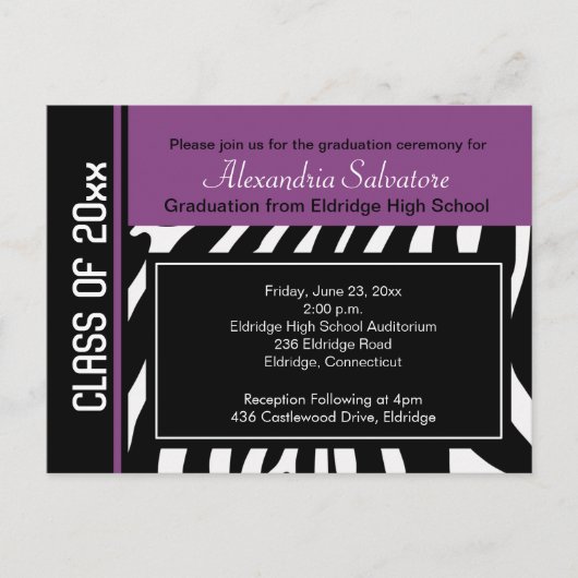 GraduPartij Briefkaart Zebra Stripe Violet (Voorkant)