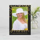 GraduPartij Elegant Black Foto Gold Confetti Kaart (Staand voorkant)