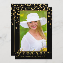GraduPartij Elegant Black Foto Gold Confetti Kaart