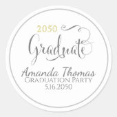 GraduPartij Elegant Gold Black Modern Script Ronde Sticker (Voorkant)