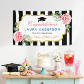 GraduPartij Floral Gold Glitter Black Stripes Spandoek