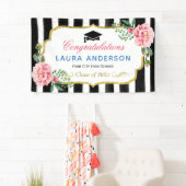 GraduPartij Floral Gold Glitter Black Stripes Spandoek (Insitu)