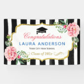 GraduPartij Floral Gold Glitter Black Stripes Spandoek (Horizontaal)