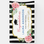 GraduPartij Floral Gold Glitter Black Stripes Spandoek (Verticaal)