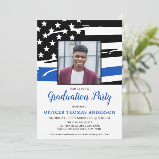 GraduPartij foto blauwe vlag politieagent Kaart (Staand voorkant)
