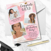 GraduPartij Foto Collage Blush Pink Gold Dot Kaart