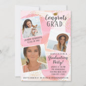 GraduPartij Foto Collage Blush Pink Trendy Kaart (Voorkant)