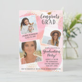 GraduPartij Foto Collage Blush Pink Trendy Kaart (Staand voorkant)