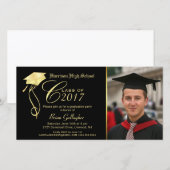 GraduPartij Foto Uitnodiging zwart & Gold Pet (Voorkant / Achterkant)