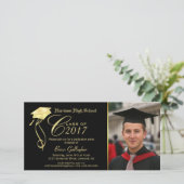GraduPartij Foto Uitnodiging zwart & Gold Pet (Staand voorkant)