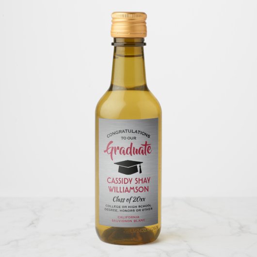 GraduPartij geborsteld grijs rood en zwart mini Wijn Etiket (Voorkant)