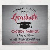 GraduPartij Gefeliciteerd Elegant Red Grey & Black Sparkling Wijnetiket (Enkel label)