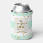 GraduPartij Gold Glitter Mint Stripes - Aangepast Blikjeskoeler (Blikje Voorkant)