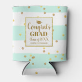 GraduPartij Gold Glitter Mint Stripes - Aangepast Blikjeskoeler (Voorkant)
