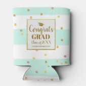 GraduPartij Gold Glitter Mint Stripes - Aangepast Blikjeskoeler (Achterkant)
