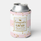 GraduPartij Gold Glitter Pink Stripes Aangepast Blikjeskoeler (Blikje Voorkant)