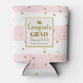 GraduPartij Gold Glitter Pink Stripes Aangepast Blikjeskoeler (Voorkant)