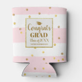 GraduPartij Gold Glitter Pink Stripes Aangepast Blikjeskoeler (Achterkant)