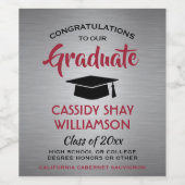 GraduPartij-graten geborsteld grijs rood en zwart Wijn Etiket (Enkel label)