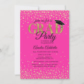 GraduPartij Hot Pink Black Gold Glitter Foto Kaart (Voorkant)