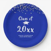 GraduPartij Klasse Royal Blue Silver Confetti Papieren Bordje (Voorkant)