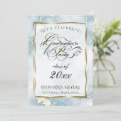 GraduPartij Light Blue & Gold Marble Kaart (Staand voorkant)