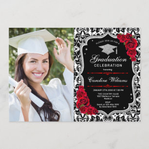 GraduPartij met foto - Black Red Silver Kaart