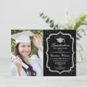 GraduPartij met foto - Black Silver Kaart (Staand voorkant)