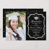 GraduPartij met foto - Black Silver Kaart (Voorkant / Achterkant)
