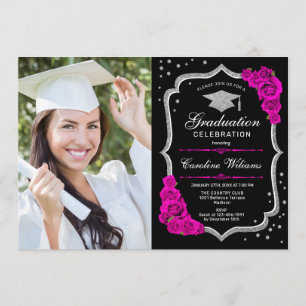 GraduPartij met foto - Black Silver Pink Kaart