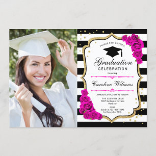 GraduPartij met foto - Gold Pink White Kaart