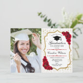 GraduPartij met foto - Gold Red White Kaart (Staand voorkant)