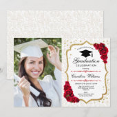 GraduPartij met foto - Gold Red White Kaart (Voorkant / Achterkant)