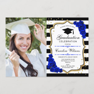 GraduPartij met foto - Gold Royal Blue Kaart