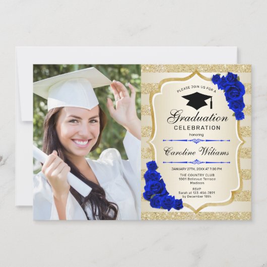 GraduPartij met foto - Gold Royal Blue Kaart (Voorkant)