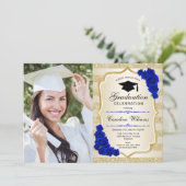 GraduPartij met foto - Gold Royal Blue Kaart (Staand voorkant)