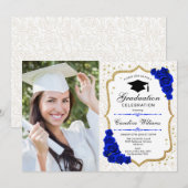 GraduPartij met foto - Gold Royal Blue Kaart (Voorkant / Achterkant)