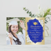 GraduPartij met foto - Gold Royal Blue Kaart (Staand voorkant)