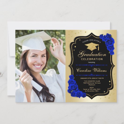 GraduPartij met foto - Gold Royal Blue Kaart (Voorkant)