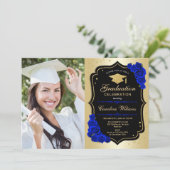 GraduPartij met foto - Gold Royal Blue Kaart (Staand voorkant)