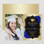 GraduPartij met foto - Gold Royal Blue Kaart (Voorkant / Achterkant)