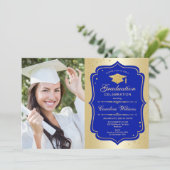 GraduPartij met foto - Gold Royal Blue Kaart (Staand voorkant)